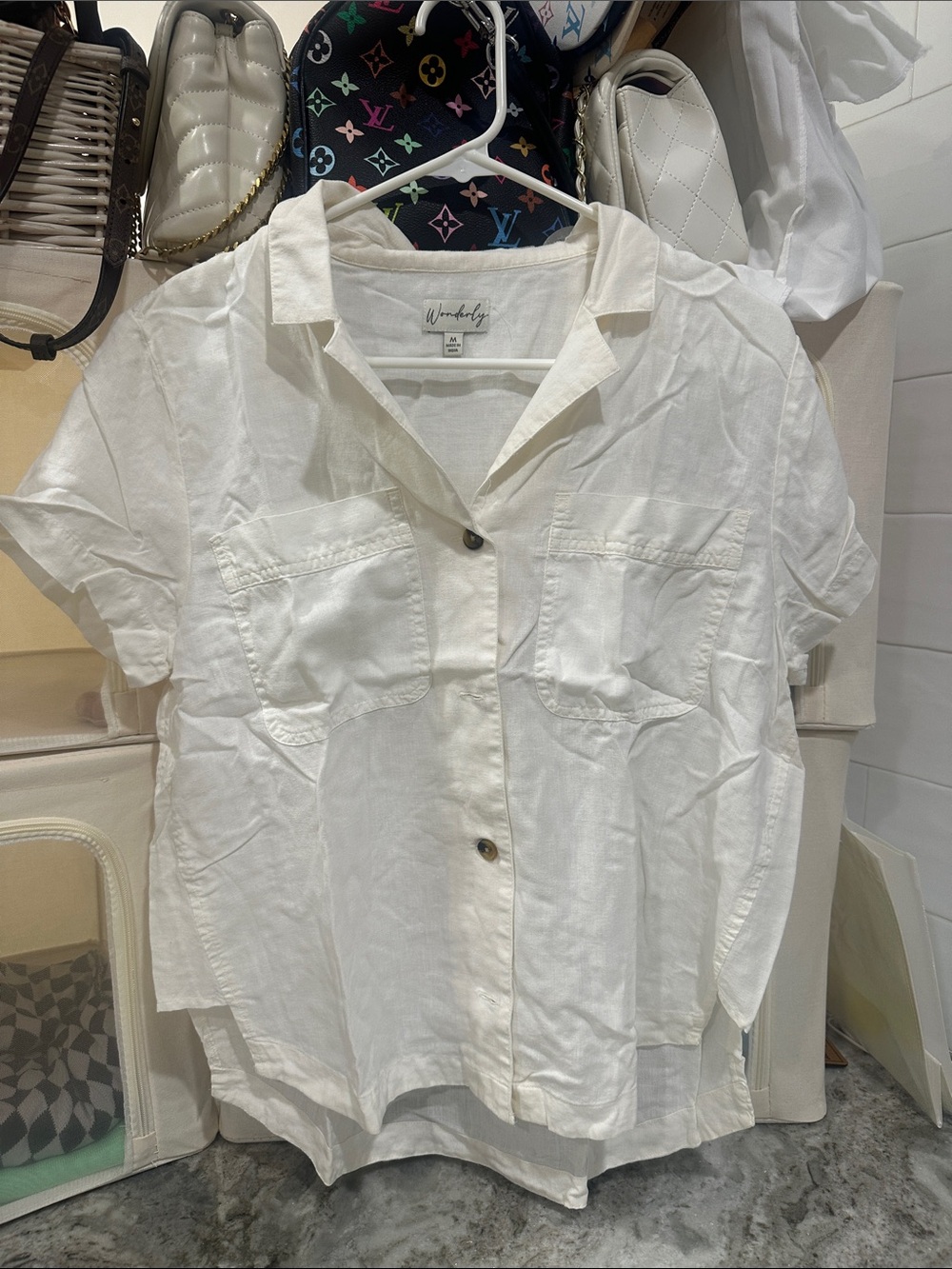 White Short-Sleeve Button Front Shirt